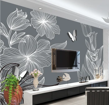 Custom 3D didelės freskos,Ranka tempti gėlės drugelis šiuolaikinės paprasto fono sienos ,gyvenamasis kambarys su sofa-lova, TV wall miegamojo sienos popieriaus