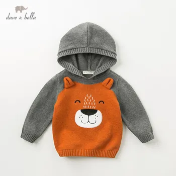 DBA10887 dave bella rudens žiemos megzti megztinis kūdikiams, kūdikių berniukų gobtuvu ilgomis rankovėmis megztinis vaikams, vaikiška viršūnės vaikai