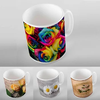 Nors Spalvos Rožės Geltonos Vintage Retro Gėlės 3D Skaitmeninis Spausdinimas Šiuolaikinės turkijos Keramikos, Porceliano Kavos, Arbatos Puodelio Pieno Puodelis
