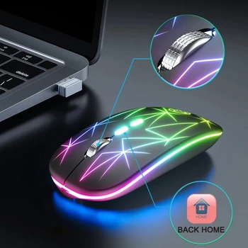 Belaidės Pelės RGB Įkraunamą Pelę, Wireless Kompiuteris Tylus Mause LED Apšvietimu, Ergonomiškas Žaidimų Pelės iPad/Mac/kompiuterį/PC