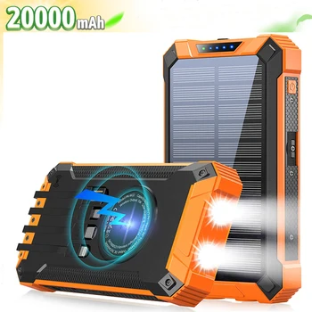 Saulės Energijos banko 20000mah 20000 mah Belaidis Nešiojamas Įkroviklis su LED Žibintuvėlį 