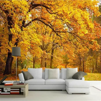 Modernus 3d freskos rudens miško fone, sienos, namo apdailos rudens lapų kelio kalnų miškų miškai rudens vėjo fono sienos